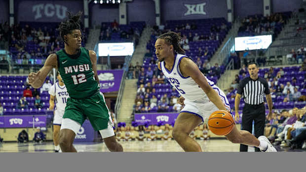 TCU men's basketball player Chuck O'Bannon Jr against Mississippi Valley State on November 17, 2023